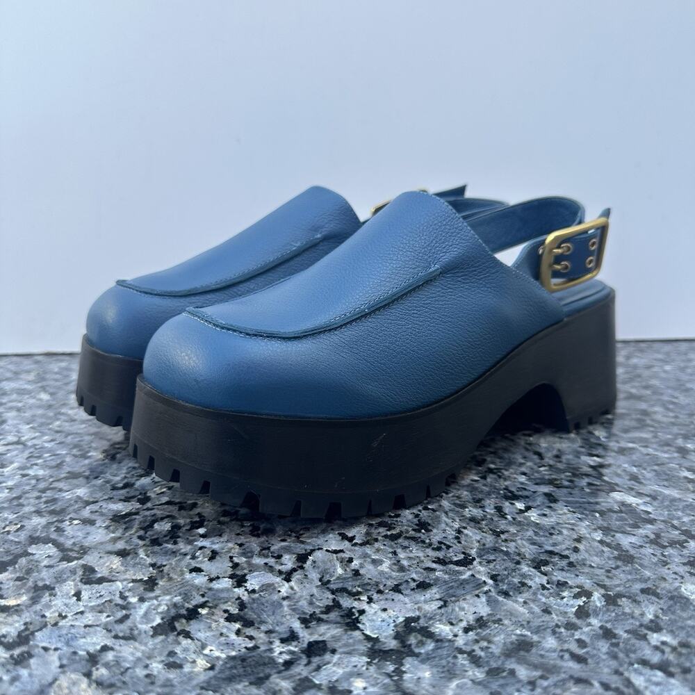 Charlotte Stone Carlos Size 10 Blue Leather Chunky Slingback Clogs